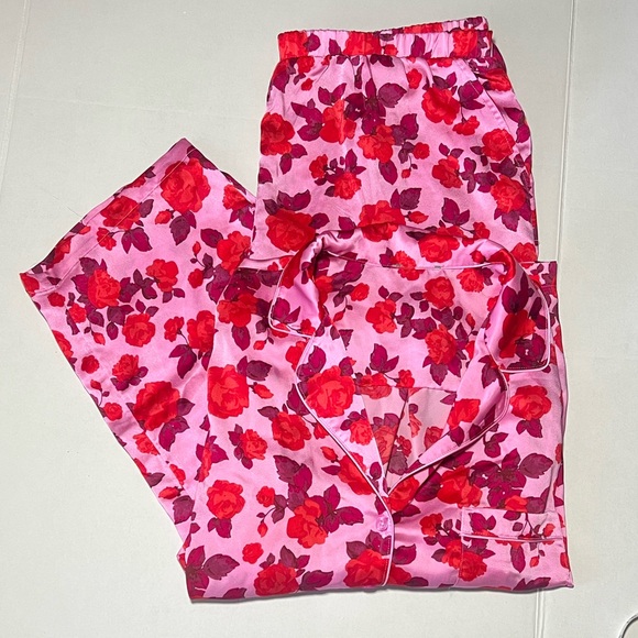 LOFT Pink and Red Floral Satin Pajama Set XL - Picture 11 of 11